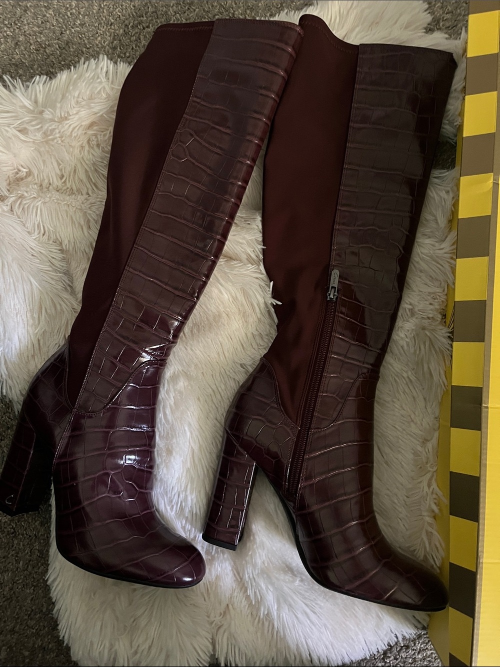 Circus by Sam Edelman Over-the-Knee Croc-Embossed Boots in Burgundy